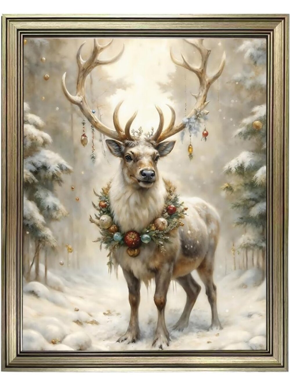 Vintage Reindeer Wall Art - Christmas Canvas Print, Winter Decor, Deer Artwork